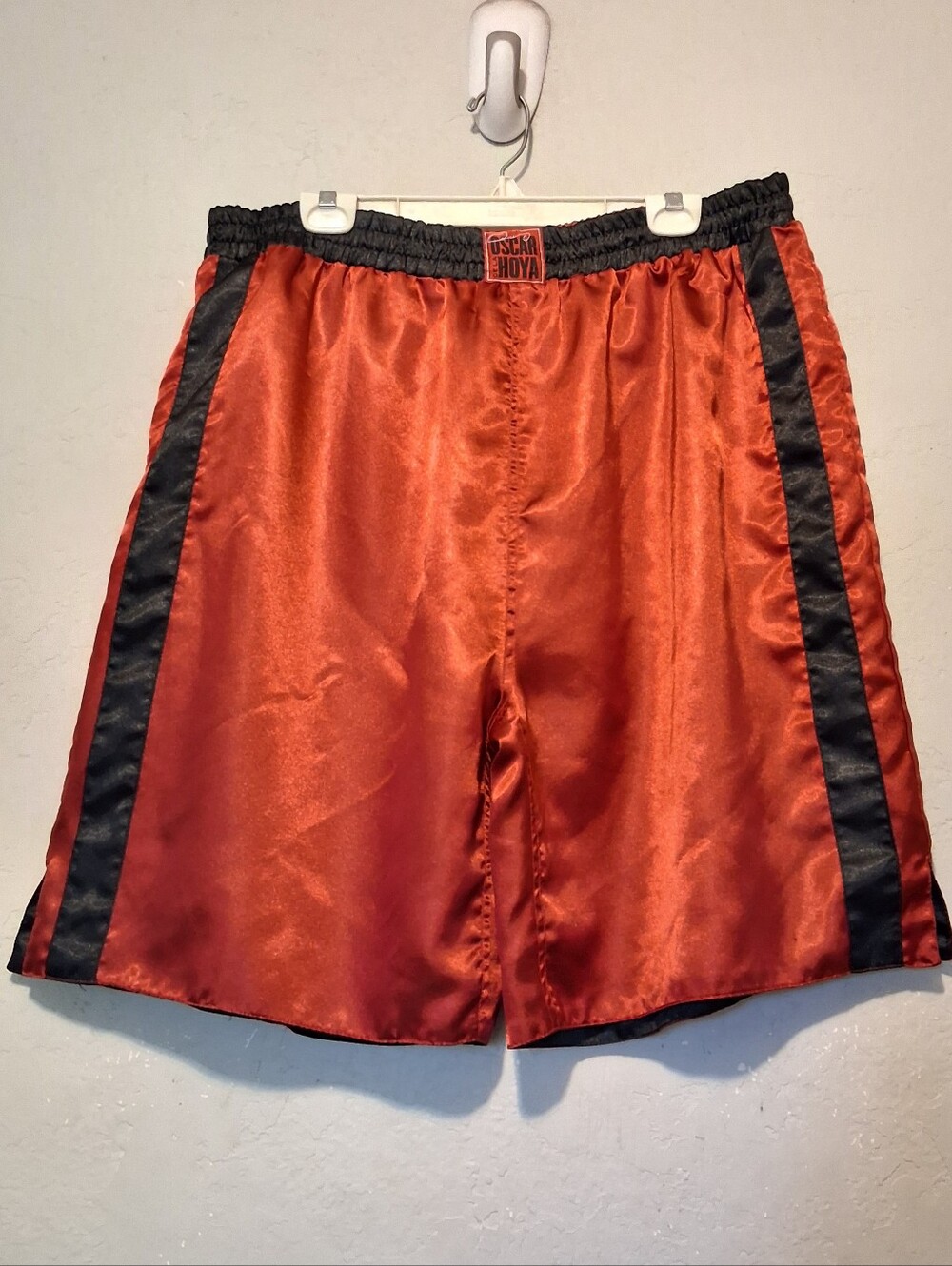 Oscar De La Hoya Boxin Short Red/Black SzXL Men Satin Elastic Waist Athletic